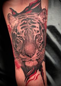 A tiger tattoo by Brian Hlavac at Legendary Tattoos In Las Vegas.
